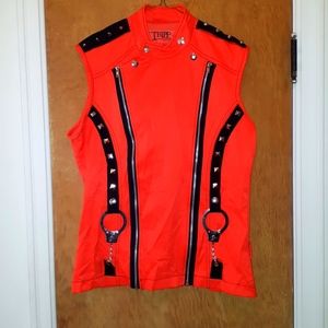 Tripp NYC Bondage Top Orange Red with Black and Silver Details sz M